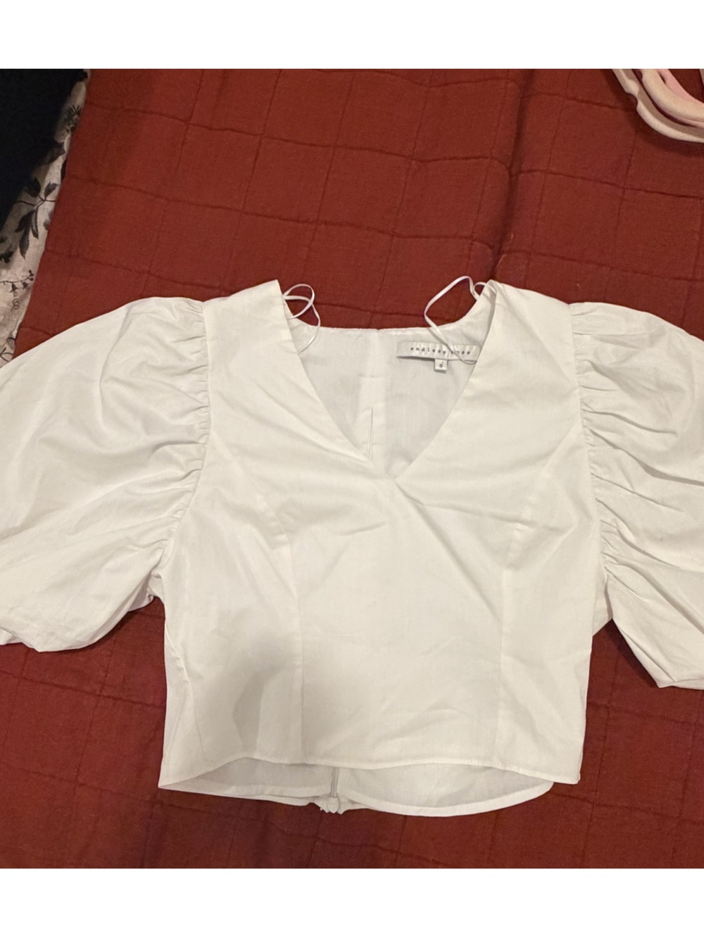 Women's White Puff-Sleeve V-Neck Top